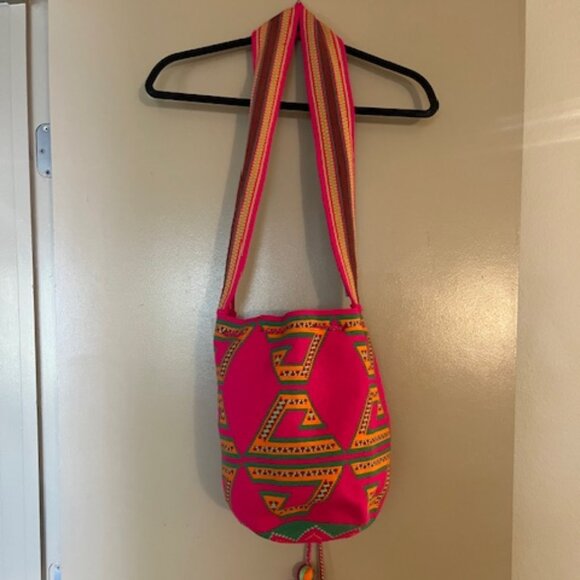 Pink and Orange Crossbody Bag with Geometric Patterns - Picture 9 of 12